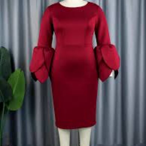 Dresses & Skirts - RED TULIP SLEEVE SCUBA DRESS **snow storm sale**